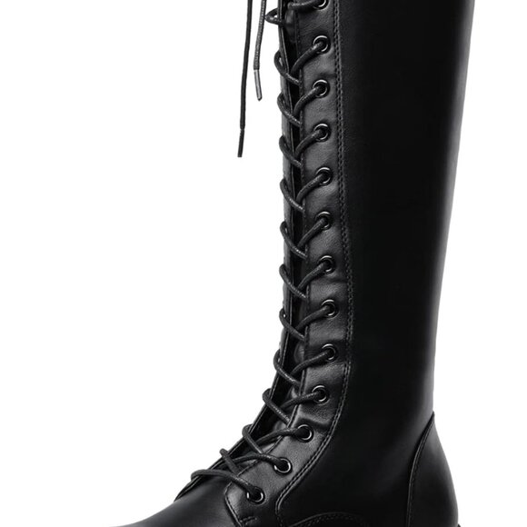 New Knee High Combat Boots - Black - 8 - Picture 1 of 5